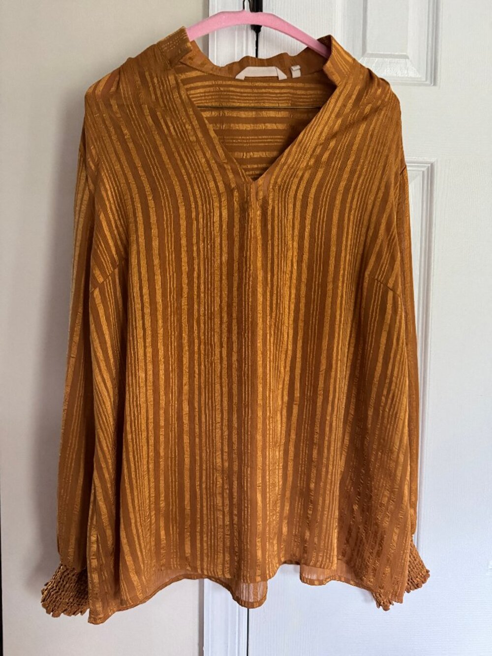 Soft Surroundings Jocelyn Golden Orange Sheer Long Sleeve Blouse Large EUC